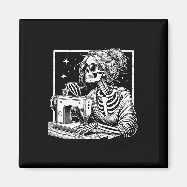 Imán Hair Skeleton Sewer Quilter Halloween Sew Mujeres  (Frente)