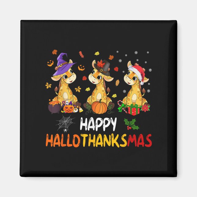 Imán Hallothanksmas Giraffe Halloween Thanksgiving Chri (Frente)