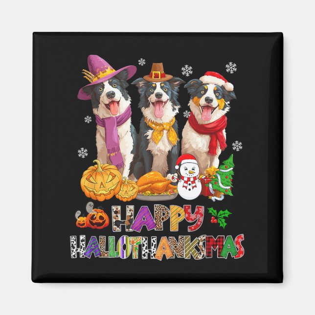 Imán Hallothanksmas Perro Border Collie Halloween (Frente)