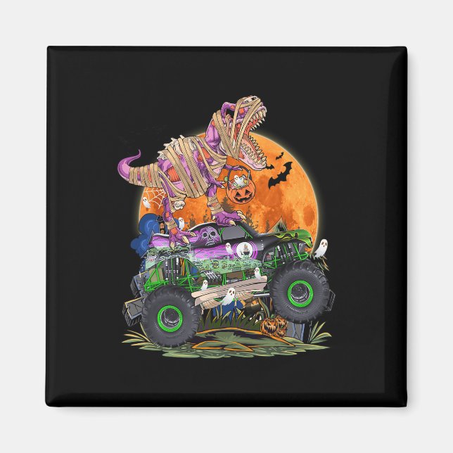 Imán Halloween 2023 Dinosaur Skeleton T rex Scary Pumpk (Frente)