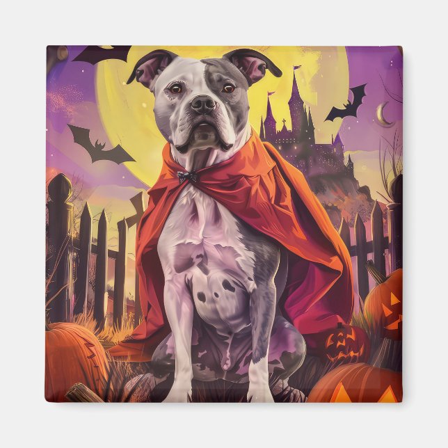 Imán Halloween American Staffordshire Pumpkins Scary (Frente)