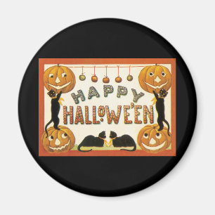 Imán Halloween antiguo, gatos negros con Jackolanterns