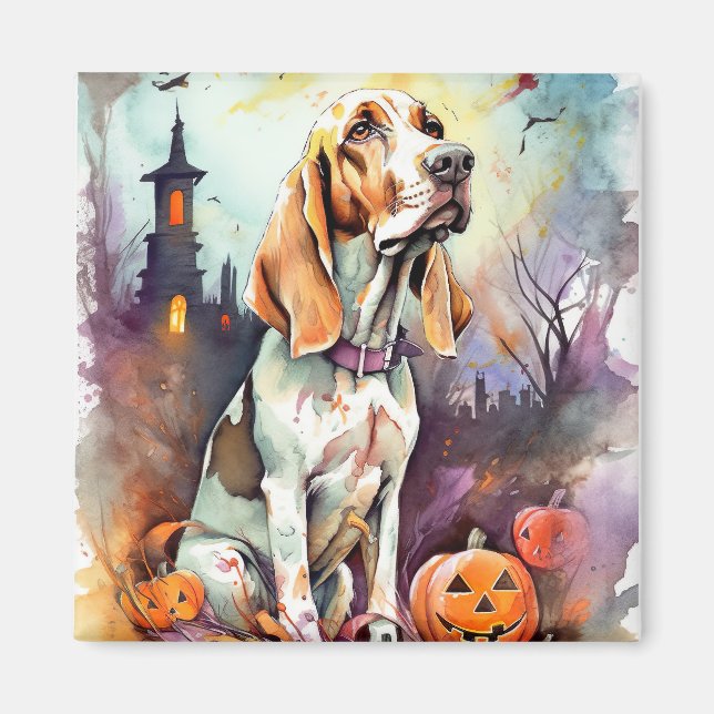 Imán Halloween Basset Hound Con Calabazas Asustadas (Frente)