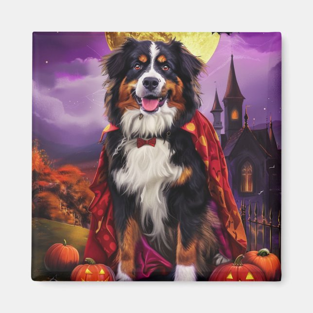 Imán Halloween Berna Montaña Dog Pumpkins Scary (Frente)