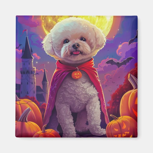 Imán Halloween Bichon Frise Dog Pumpkins Scarey (Frente)