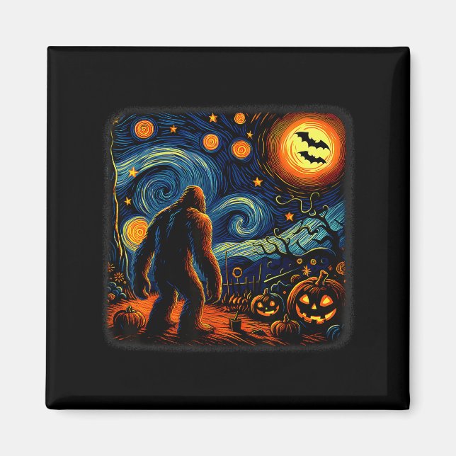 Imán Halloween Bigfoot Starry Night Van Gogh Sasquatch  (Frente)