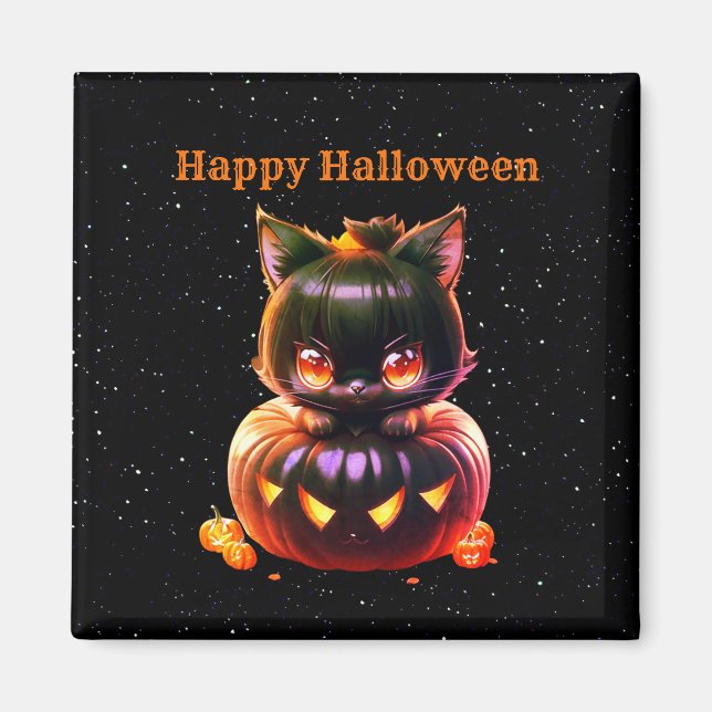 Imán Halloween Black Cat Pumpkin Night Horror (Frente)