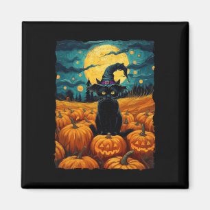 Imán Halloween Black Cat Van Gogh Witch Kawaii Pumpkin