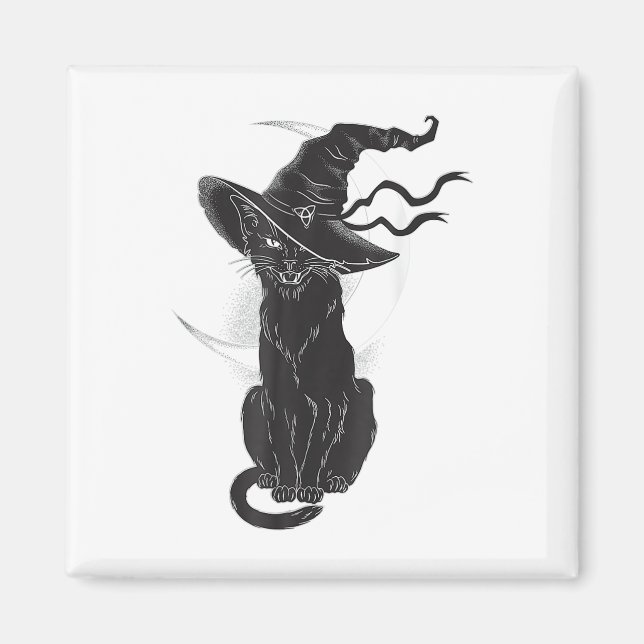 Imán Halloween Black Cat Witch Gorra Moon (Frente)