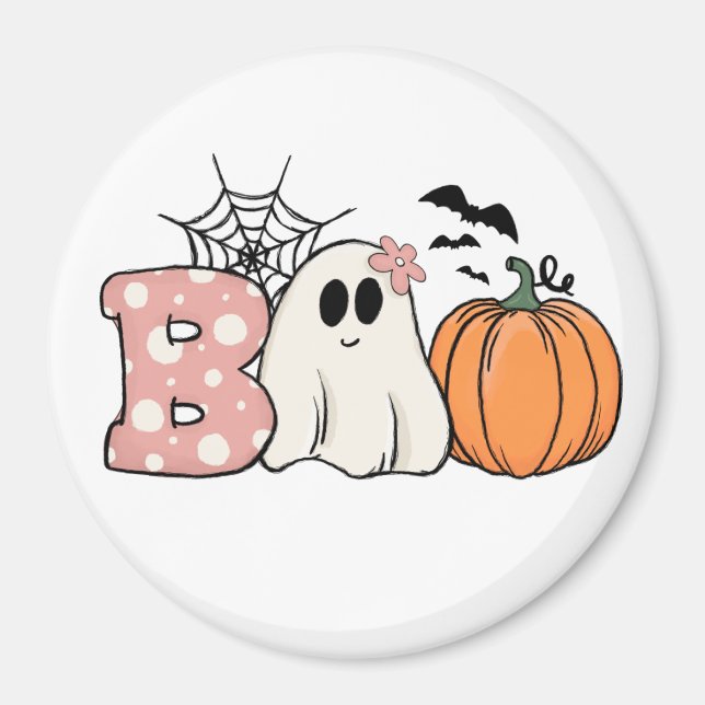 Imán Halloween Boo Ghost Pumpkin Bats Cobweb (Frente)