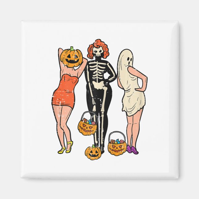 Imán Halloween Bruja Fantasma Pin Up Vintage Costumbres (Frente)
