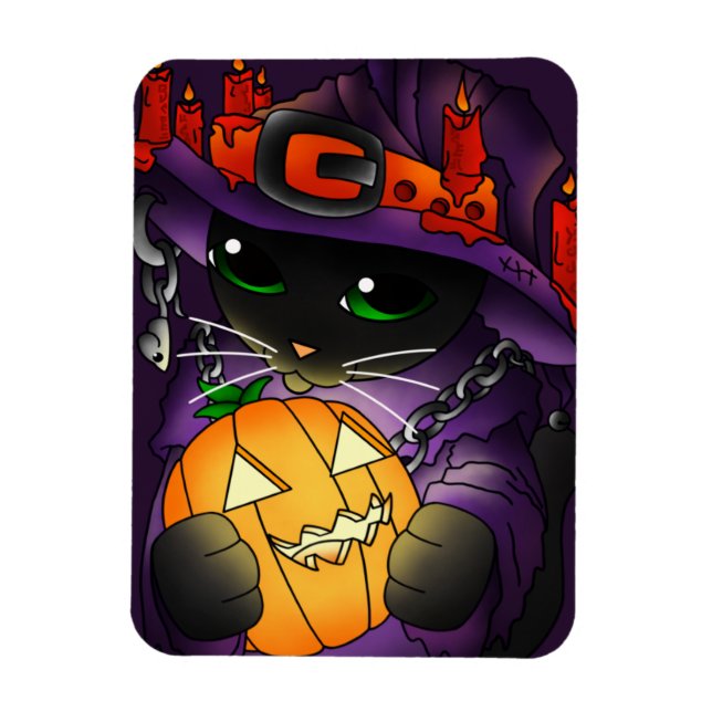 Imán Halloween Calabaza Black Witch Cat Magnet (Vertical)