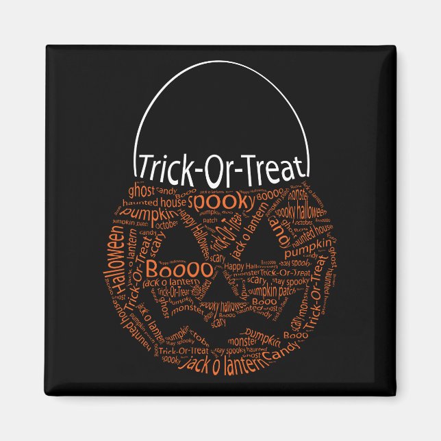 Imán Halloween Calabaza Tipografía Truco O Tratamiento (Frente)