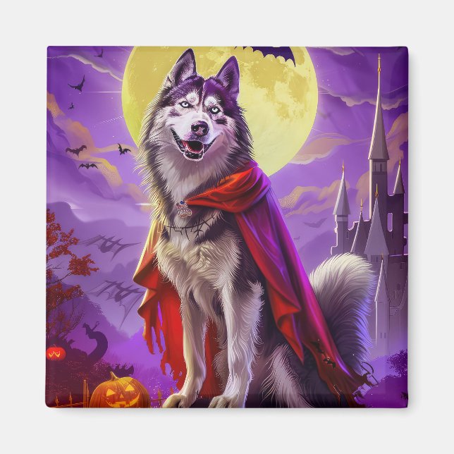Imán Halloween Calabazas de vampiros de Malamute Alaska (Frente)