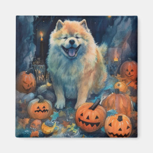 Imán Halloween Chow Chow Con Calabazas Asustadas