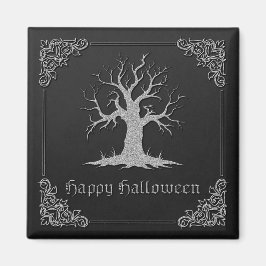 Imán Halloween con árbol plateado