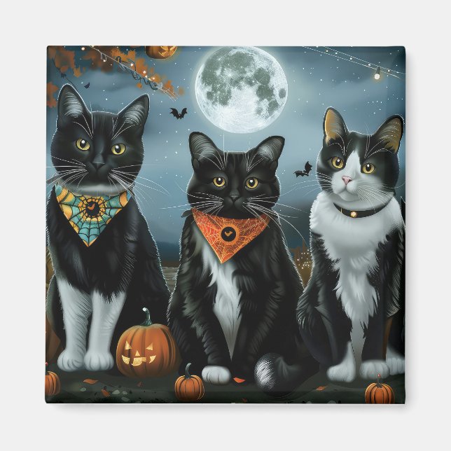 Imán Halloween con gatos de Tuxedo (Frente)