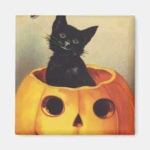 Imán Halloween con moras de Ellen Clapsaddle, gato vint