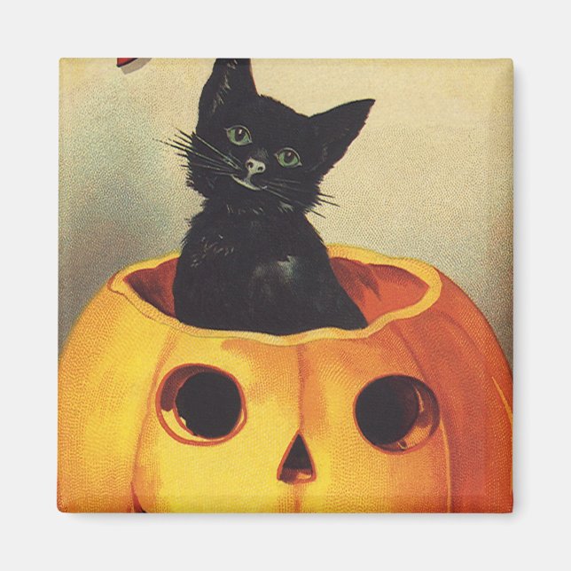 Imán Halloween con moras de Ellen Clapsaddle, gato vint (Frente)