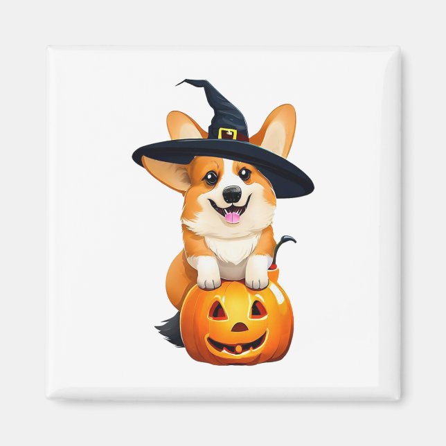 Imán Halloween Corgi Witch Gorra (Frente)