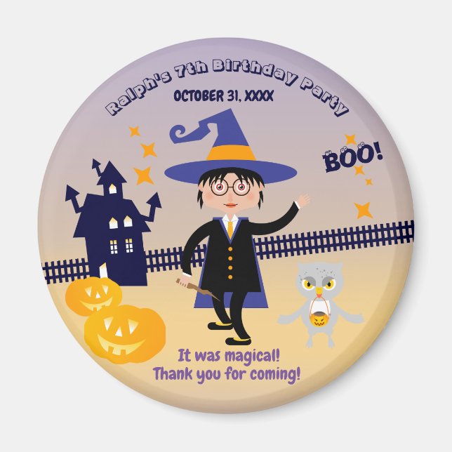 Imán Halloween Costume Boy Wizard Fiesta de cumpleaños (Frente)