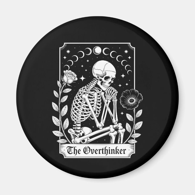 Imán Halloween Dark Gothic Skeleton Overthinker (Frente)