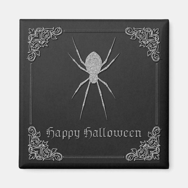Imán Halloween de araña plateada (Frente)
