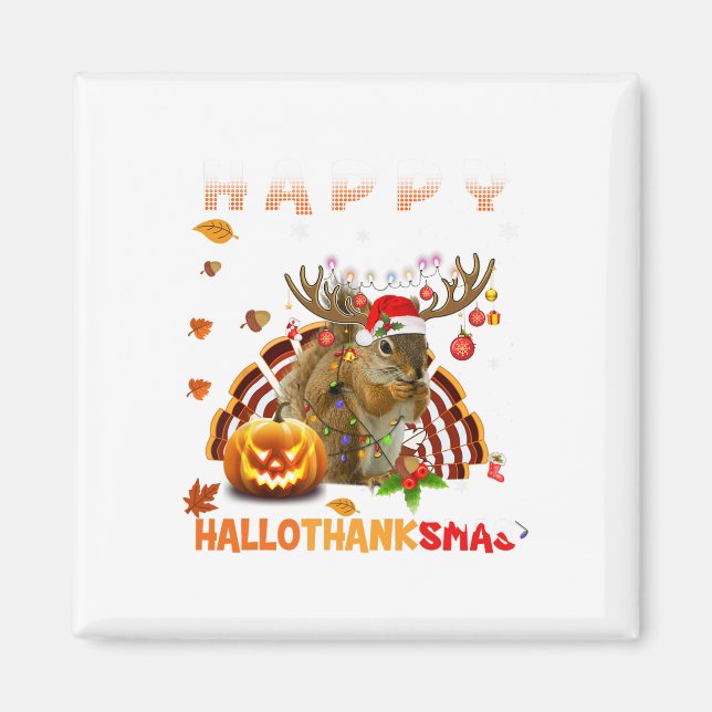 Imán Halloween De Ardilla Y Feliz Hallo De Navidad (Frente)