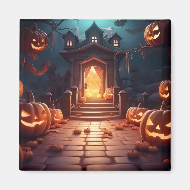 Imán Halloween de calabaza brillante (Frente)