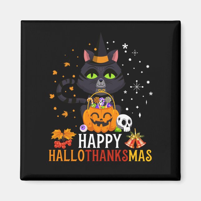 Imán Halloween De Gato Negro Y Feliz Navidad (Frente)