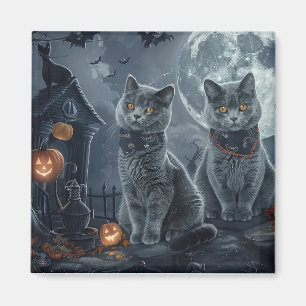 Imán Halloween de gatos azules rusos espeluznante