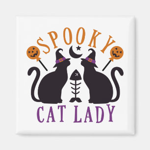 Imán Halloween de gatos espeluznantes de la dama negra