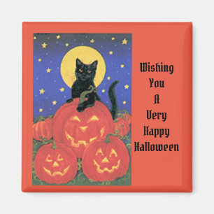 Imán Halloween De Gatos Y Calabazas Vintage