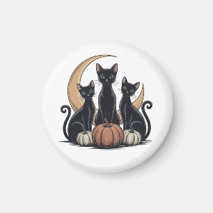 Imán Halloween de la Luna de Calabaza de Gatos Negros W