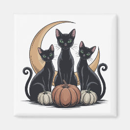 Imán Halloween de la Luna de Calabaza de Gatos Negros W