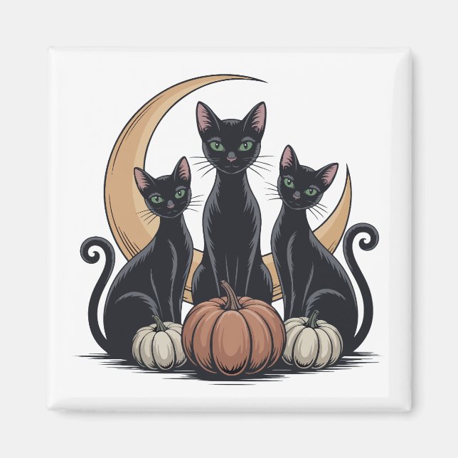 Imán Halloween de la Luna de Calabaza de Gatos Negros W (Frente)