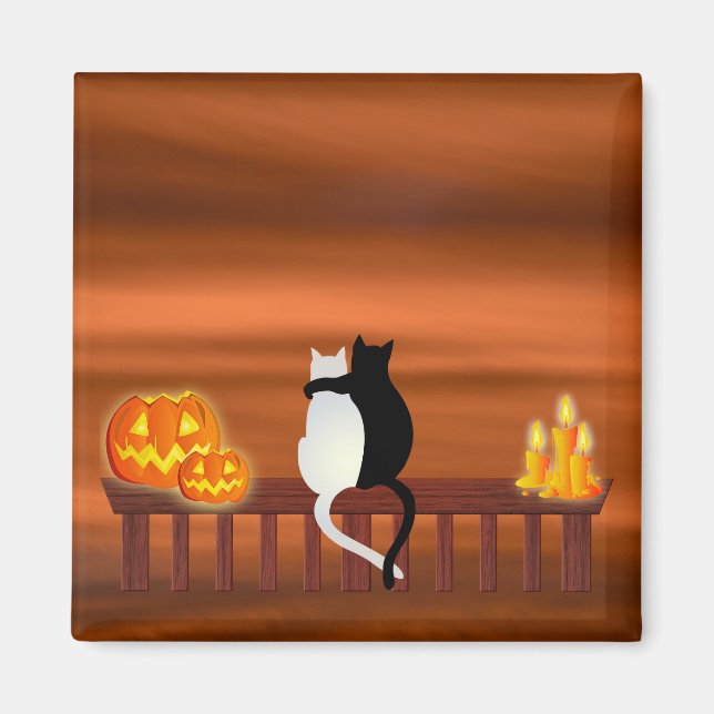 Imán Halloween de velas de calabazas gatos (Frente)
