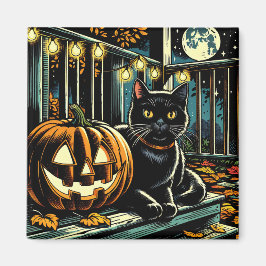 Imán Halloween del gato negro y el Jack-O-Lantern