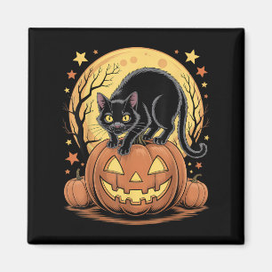Imán Halloween divertido de calabaza de gato negro retr
