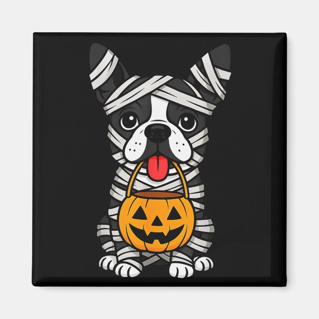 Imán Halloween Dog Boston Terrier Mummy Costume Men Wom (Frente)