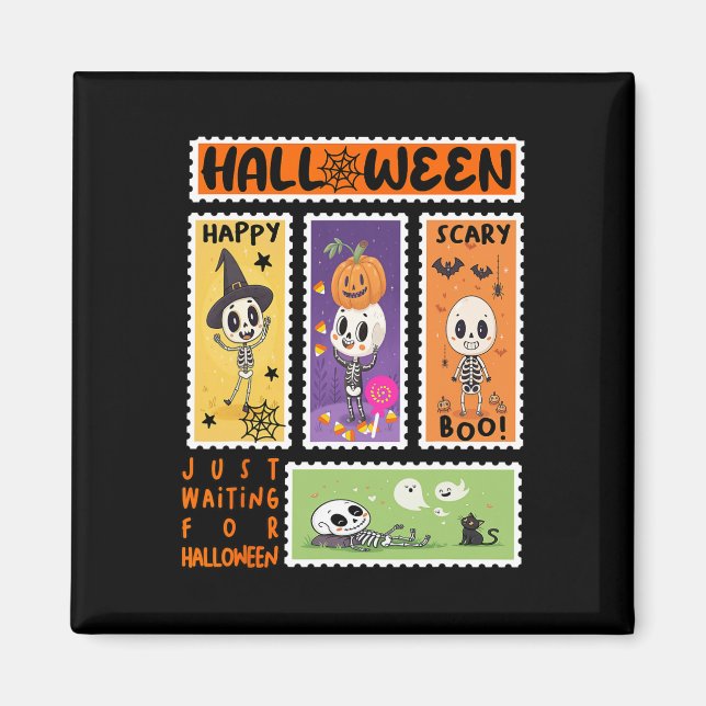 Imán Halloween Estampilla de retro Skeleton Halloween K (Frente)