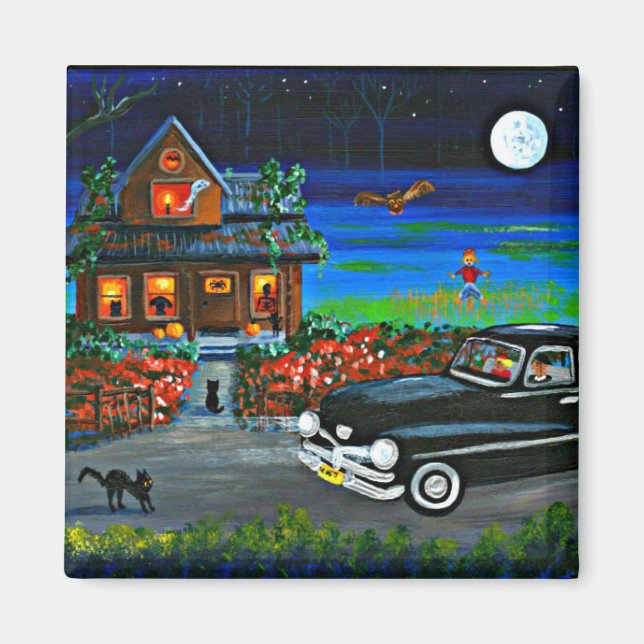 Imán Halloween Fall Black Cat Creationarts (Frente)