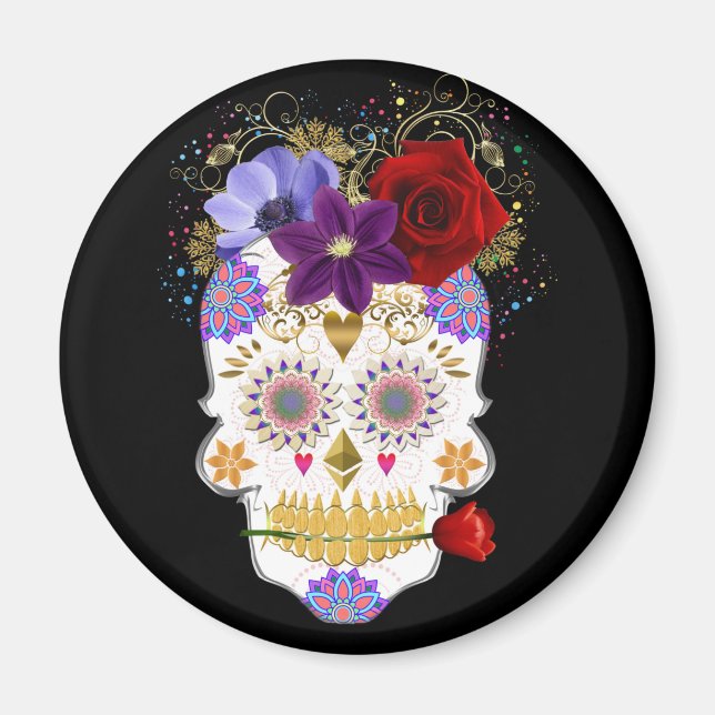 Imán Halloween Floral Sugar Skull Magnet (Frente)