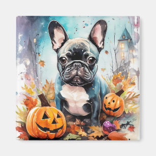 Imán Halloween French Bulldog Con Calabazas Espeluznant
