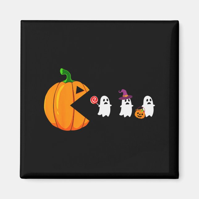 Imán Halloween Gamer Pumpkin Eating Ghost Costume Men B (Frente)