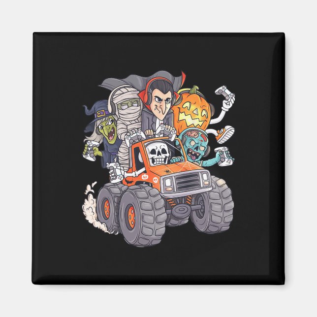 Imán Halloween Gamer Skeleton Zombie Monster Camión Boy (Frente)
