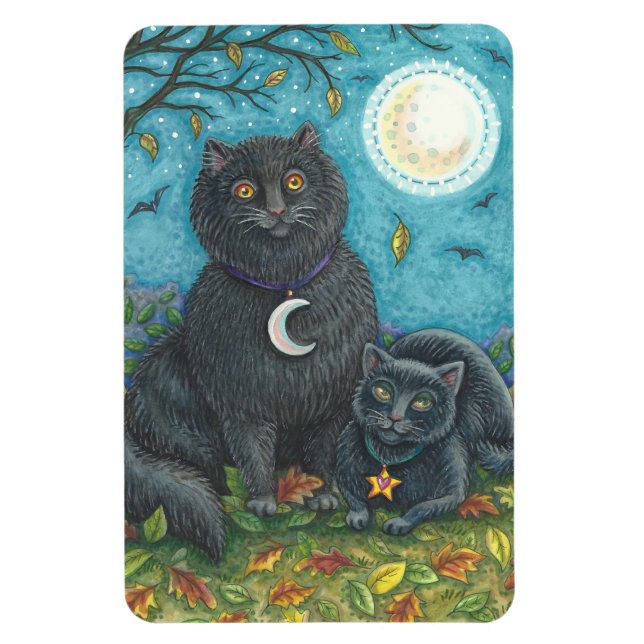 Imán HALLOWEEN GATOS NEGROS, Rectángulo FOLK ART MAGNET (Vertical)
