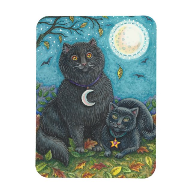 Imán HALLOWEEN GATOS NEGROS, Rectángulo FOLK ART MAGNET (Vertical)