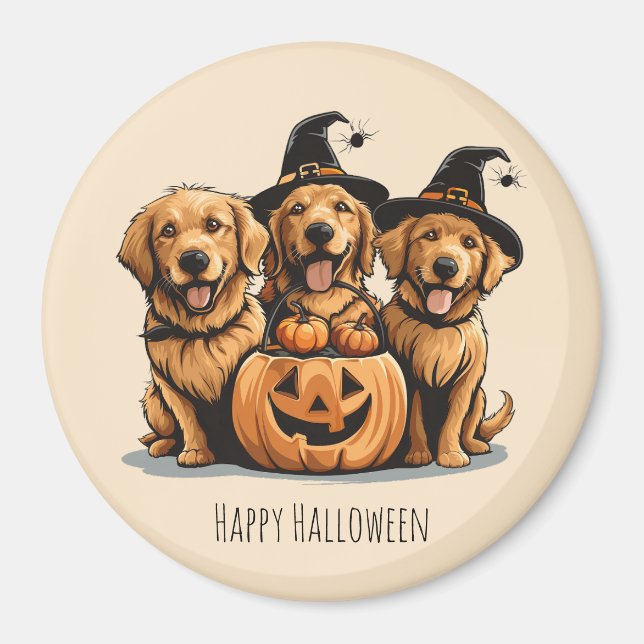 Imán Halloween Golden Retriever Perro Jack O Lantern (Frente)