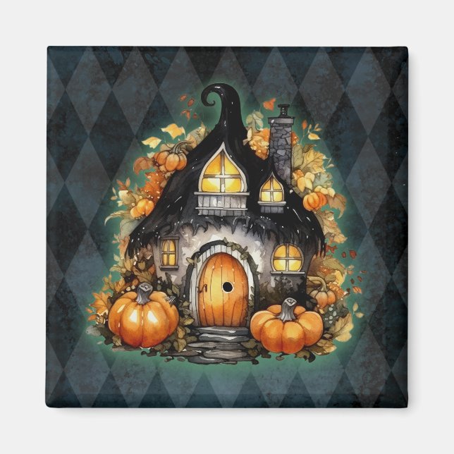 Imán Halloween Gothic Fall Hada Cottage Blue Argyle (Frente)